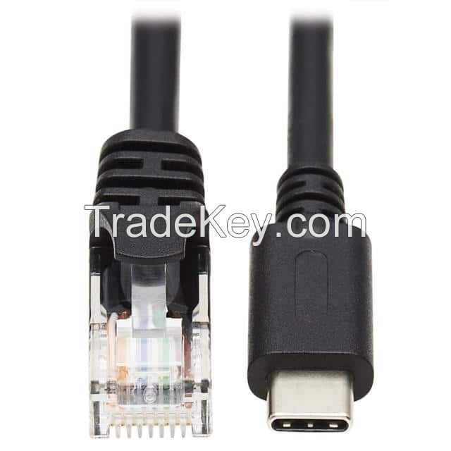 USB C Male Plug to RJ45, 8p8c Black Round Shielded
