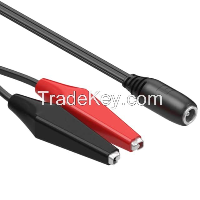 Barrel Jack - 2.5mm ID, 5.5mm OD to Alligator Clips (2) Black, Red Flat Unshielded