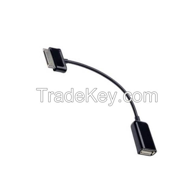 USB A Female Receptacle to OTG 30 pos Male Plug Black Round Unshielded