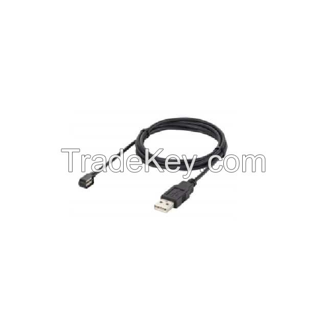 Rectangular 06 pos Plug, Right Angle to USB A Female Receptacle Black Round Shielded