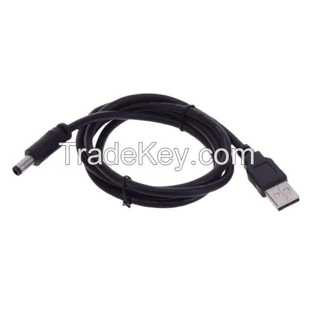 Barrel Jack - 2.5mm ID, 5.5mm OD to USB A Plug Black Round Shielded