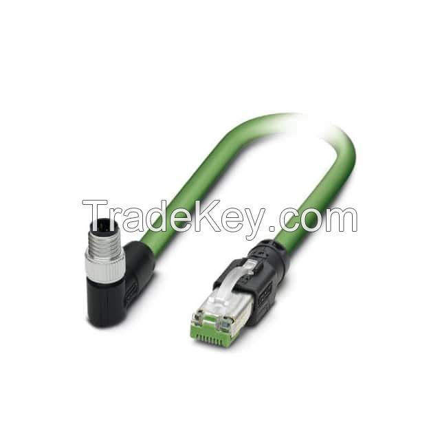 Circular 04 pos Male to RJ45, 8p4c, Right Angle Green Round Shielded