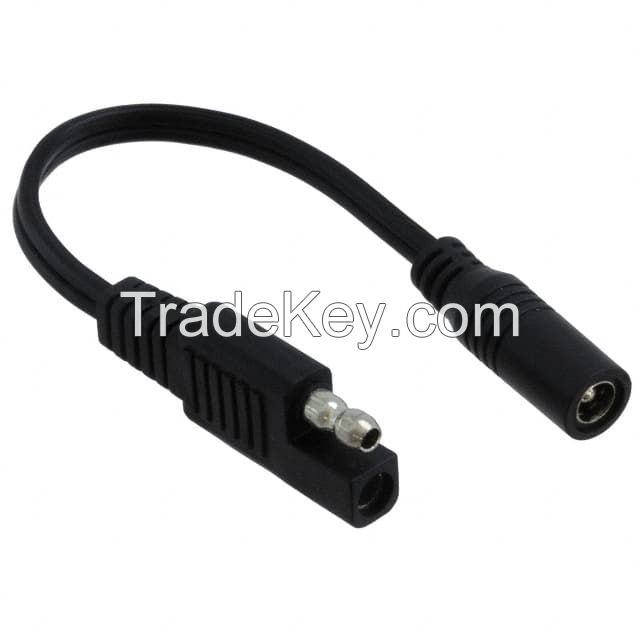 Barrel Jack - 2.5mm ID, 5.5mm OD to SAE Connector Black Flat Unshielded