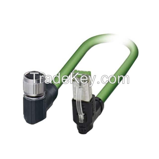 Circular 04 pos Female, Right Angle to RJ45, 8p4c, Right Angle Green Round Shielded
