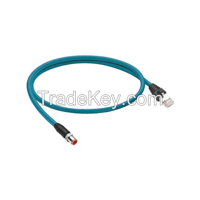 Circular 08 pos Male to RJ45, 8p8c Teal Round Shielded