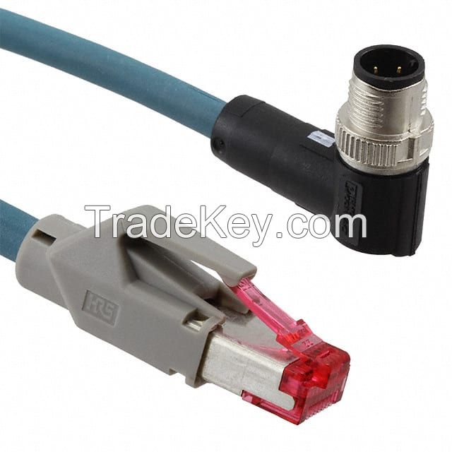 Circular 04 pos Male, Right Angle to RJ45, 8p4c Blue Round Double Shielded