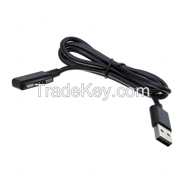 Rectangular 03 pos Male, Right Angle (Magnetic) to USB A Male Plug Black Round Unshielded
