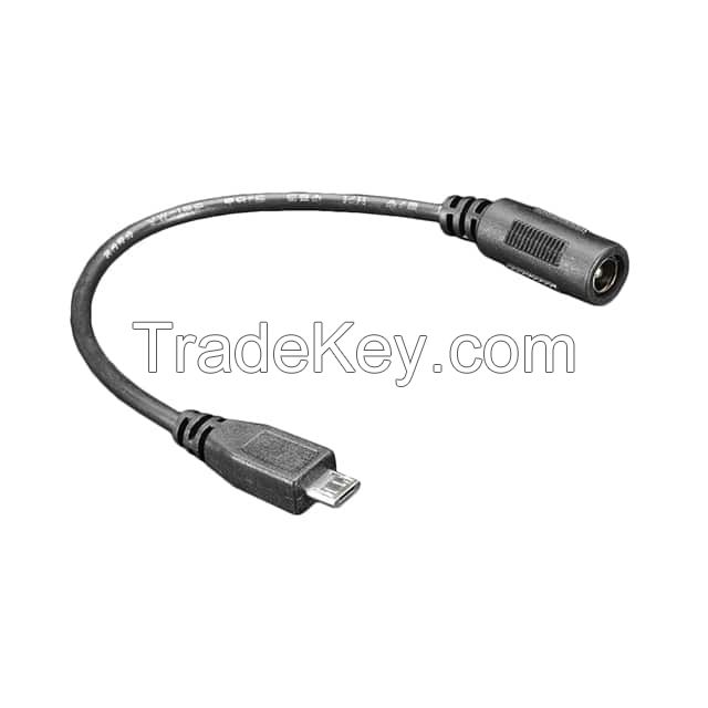 Barrel Jack - 2.1mm ID, 5.5mm OD to Micro USB B Plug Black Round -