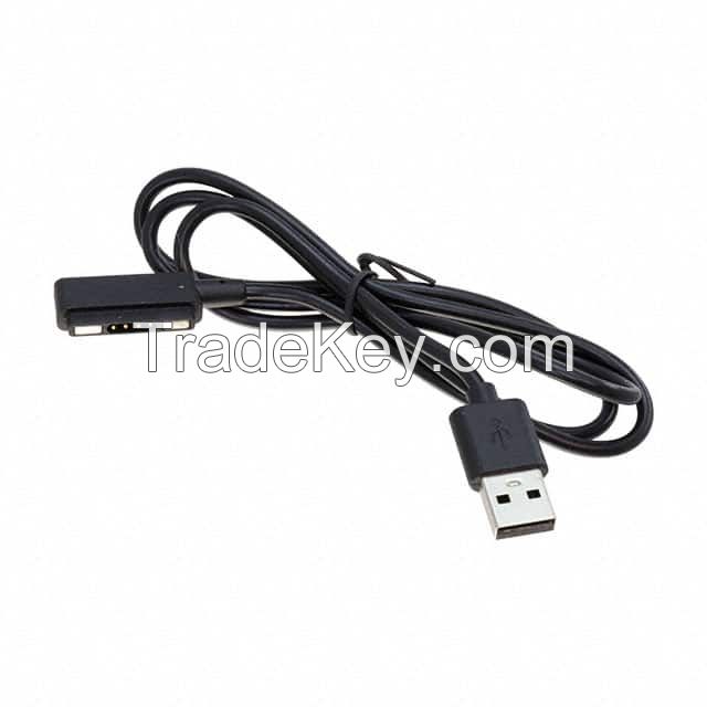 Rectangular 04 pos Male, Right Angle (Magnetic) to USB A Male Plug Black Round Unshielded