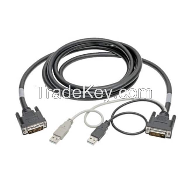 DVI-I Dual Link, Male to DVI-I Dual Link, Male, USB A Male Plug (2) Black Round Unshielded