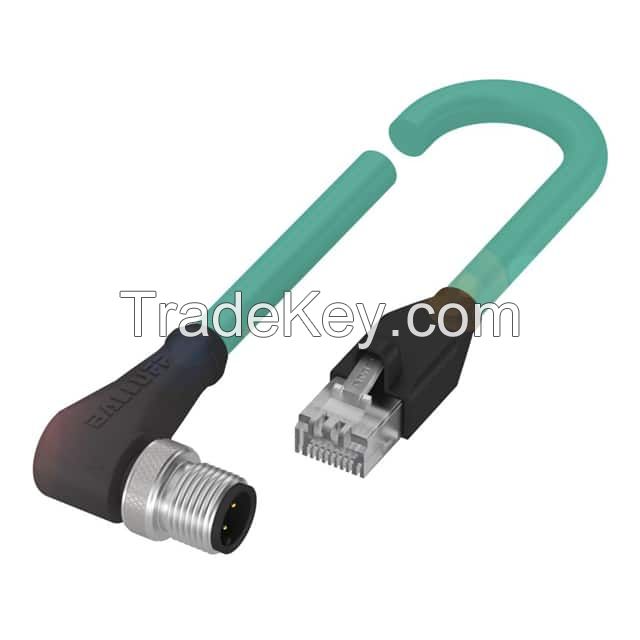 Circular 04 pos Male, Right Angle to RJ45, 8p4c Teal Round Unshielded