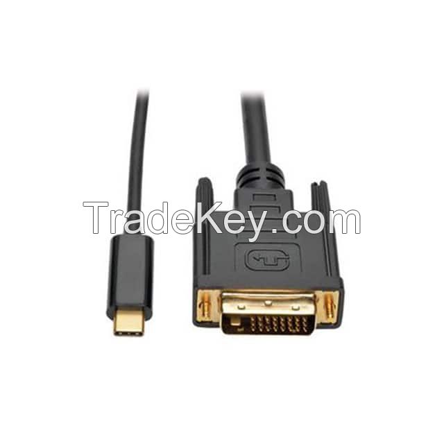 DVI-I Dual Link, Male to USB C Male Plug 3.1 Black Round Unshielded