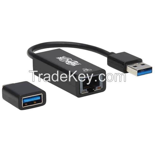 USB A Male Plug, USB C Male Plug to RJ45 Black Round Unshielded