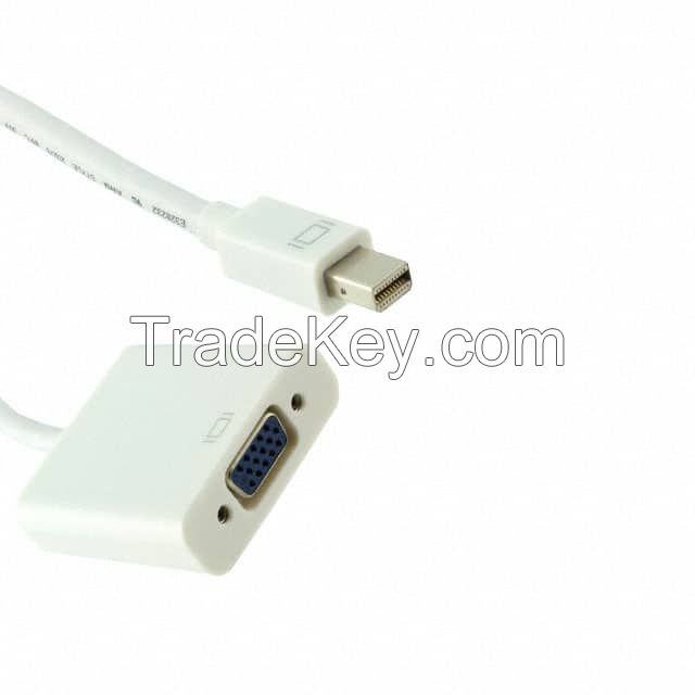 D-Sub 15 pos Female, High Density (HD) to Mini DisplayPort, Male White Round Shielded