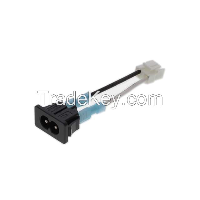 Rectangular 02 pos Socket to IEC 320-C8 Black, White Individual Unshielded
