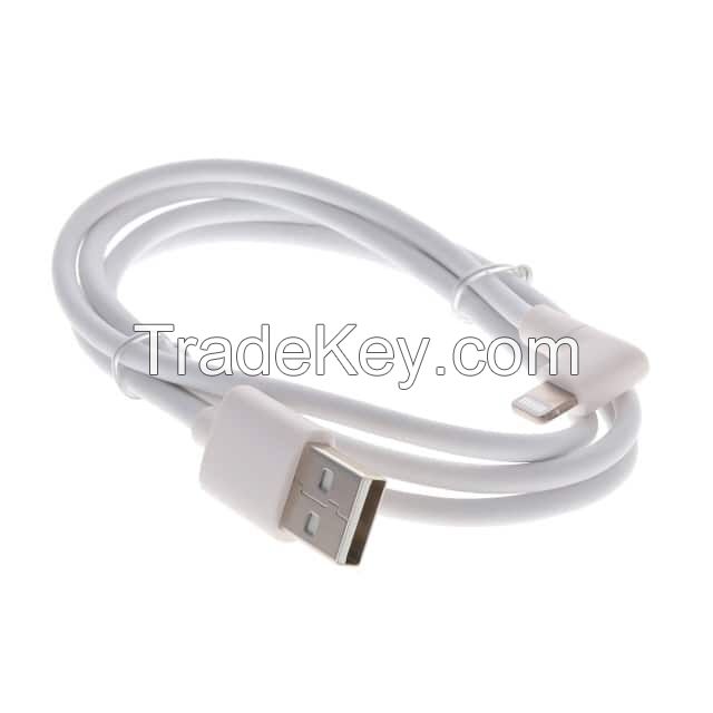 USB A Male Plug to i5 Lightning Connector, Right Angle White Round Unshielded