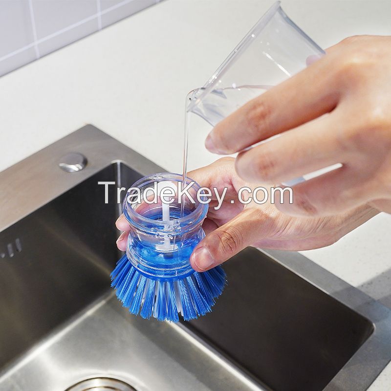 Plastic pot dish cleaning brush kitchen dish brush with liquid soap dispenser bottle brush