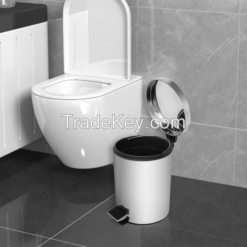Stainless Steel Step Trash Can Pedal Garbage Can Bathroom Toilet Trash Can Bin