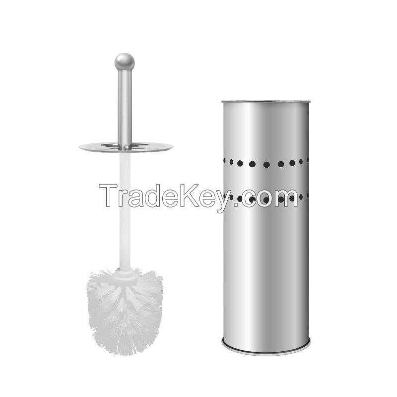 Round Shape Portable Handle Cleaning Toilet Brush Stainless Steel Toilet Brush Holder With Brusher