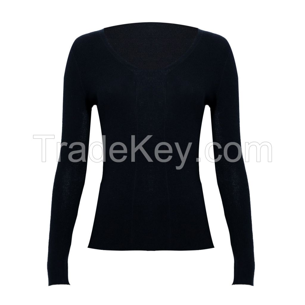 New Arrivals V neck Seamless Fine Knit 18G Plain Inner wear Merino Wool Basic Sweater Knitted Top