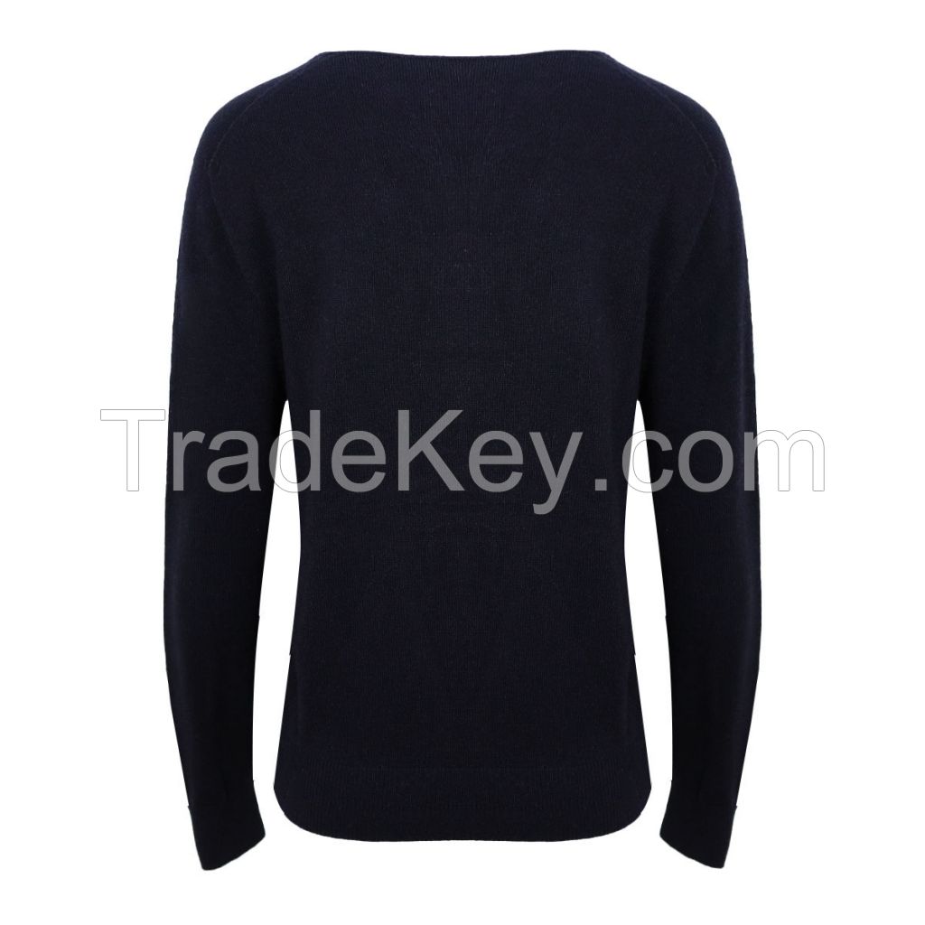 OEM Spring Autumn Lightweight Loose V Neck Long Sleeve Ribbed Lady Inner Wear Basic Knit Pullover Women Wool Sweater