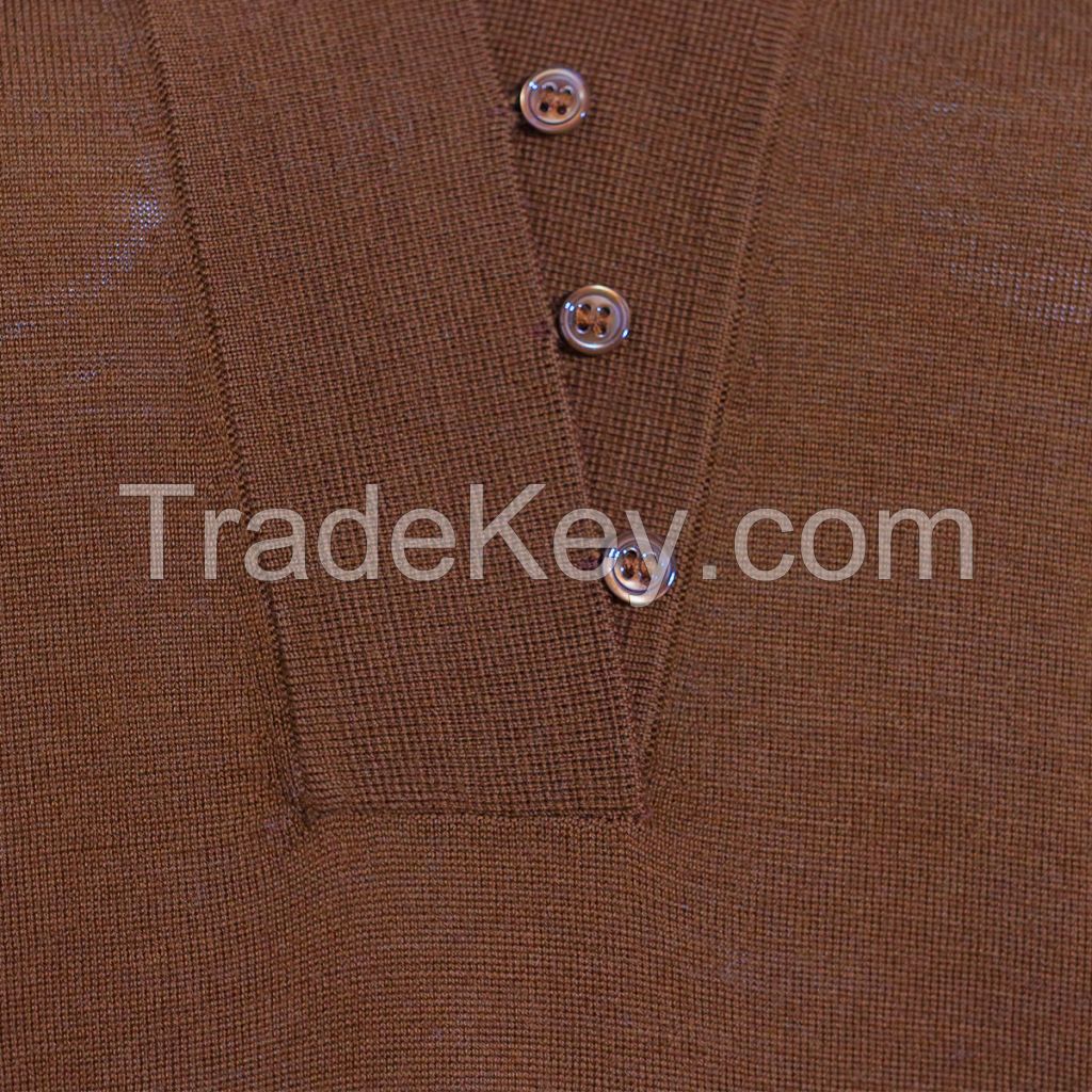 Factory custom Women's V Neck Elegant Lapel Button Placket Long Sleeve fine knit 16G merino wool sweater knitted top