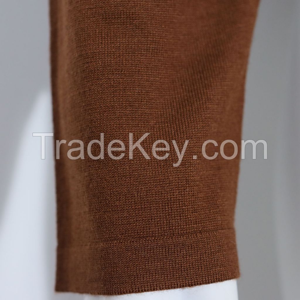 Factory custom Women&amp;#039;s V Neck Elegant Lapel Button Placket Long Sleeve fine knit 16G merino wool sweater knitted top