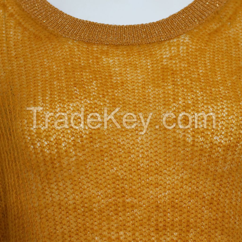 Wholesale Ladies Mohair Knit Mesh Jumper Sweater Women'S Loose Crew Neck Long Sleeve Hollow Out Knitted Pullover Sweater