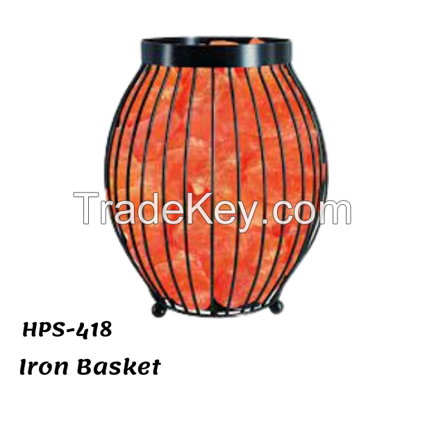  Iron and Wood Pink Salt Basket Shape Lamp