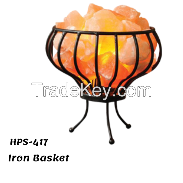  Iron and Wood Pink Salt Basket Shape Lamp