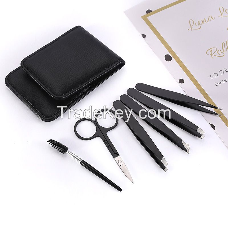 Daily Beauty Tools,Eyebrow Precision Tweezer Set for Women with Curved Scissors for Ingrown Hair with Leather Travel Case