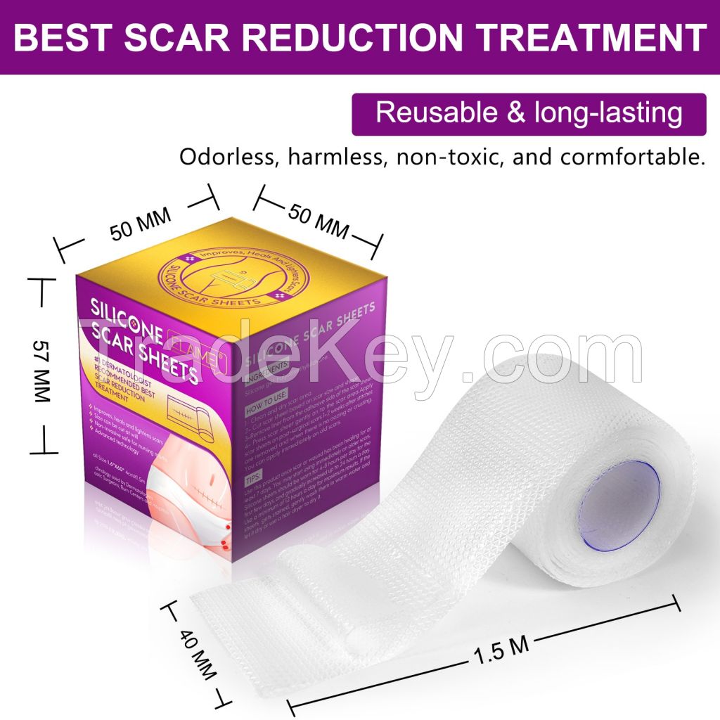 Reusable Professional Silicone Scar Strips,1.5M Transparent C-Section Silicone Scar Sheets for Surgical Scars,Burn