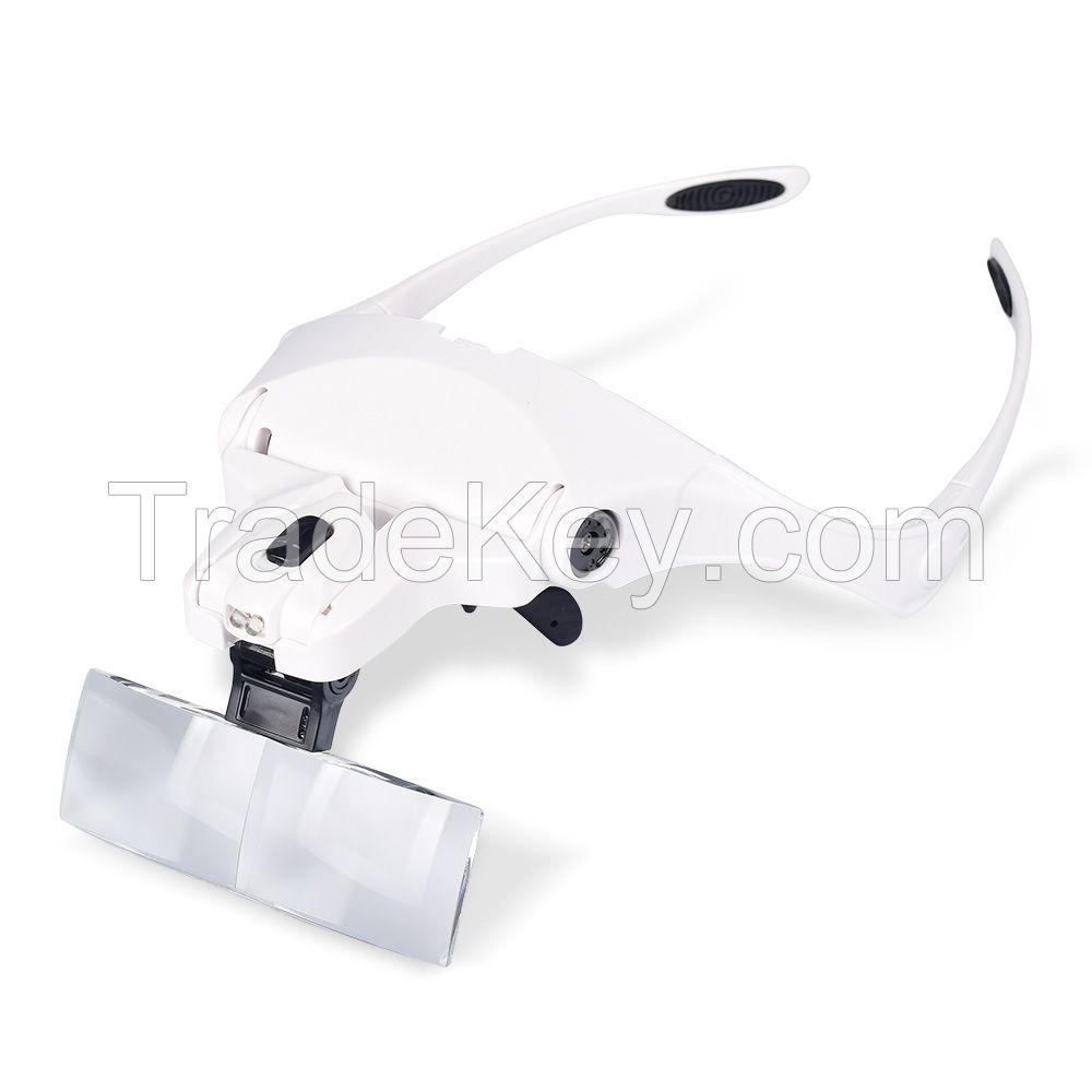 Headband Magnifier Glasses With LED Light,Head Mount Magnifier Handsfree Reading Magnifying Glasses with Light for Close Work