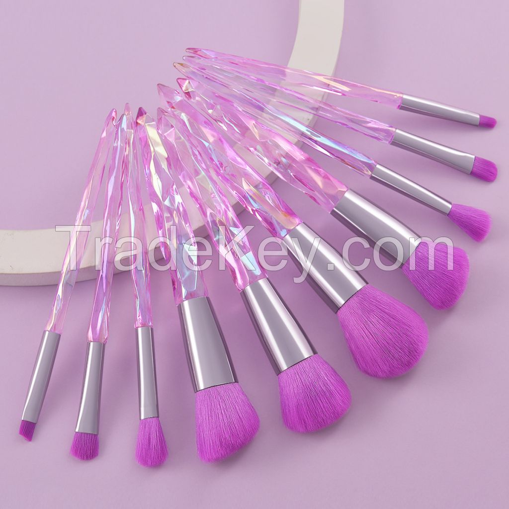 Makeup Brushes Set 10pcs Colorful Diamond Cosmetic Kabuki Brushes Premium Synthetic Bristles Crystal Handle Set for Makeup