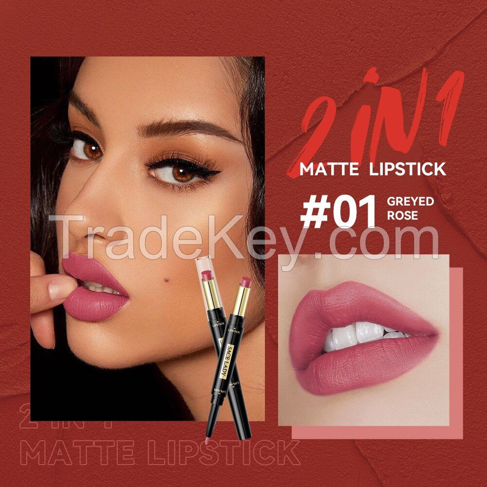 2-in-1 Matte Lipstick Lip Liner Long-Lasting Non-Smudging Lipstick for Women