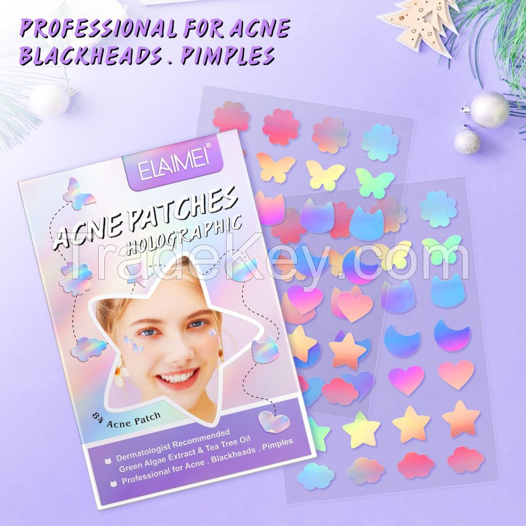 Laser Holographic Hydrocolloid Acne Pimple Patches Covering Zits and Blemishes,Tea Tree Pimple Stickers for Face and Skin