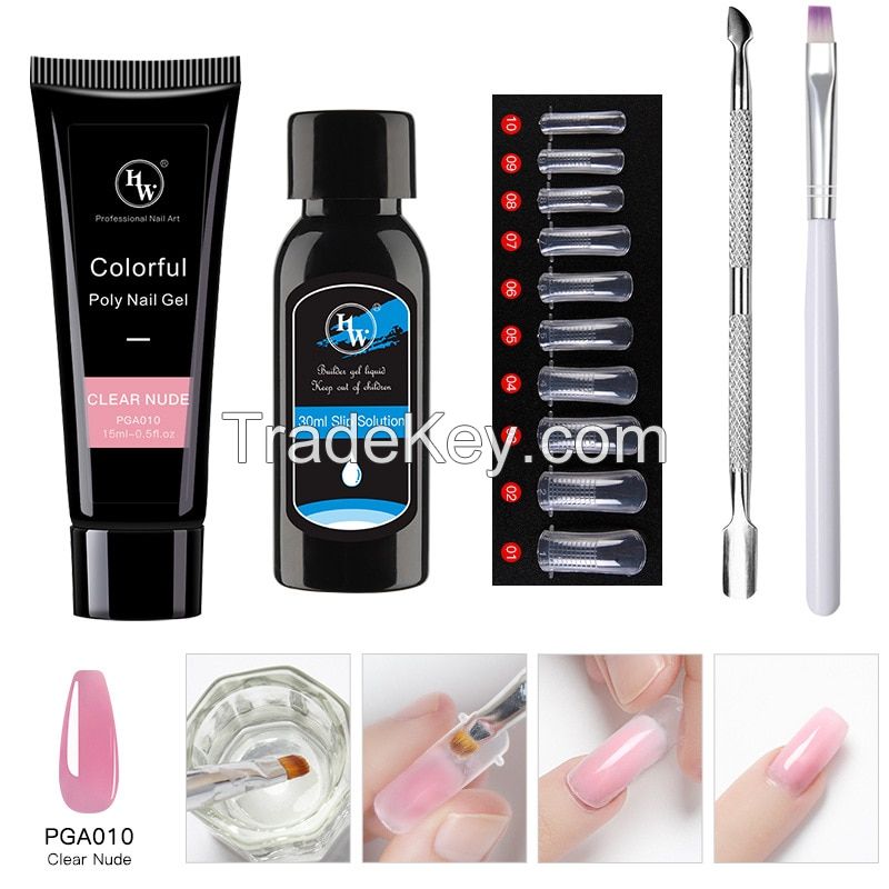 Cosmetics 10 Translucent Crystal Poly Extension Gel Nail Kit All in One Gel Nail Art Extension Starter Kit for Beginners