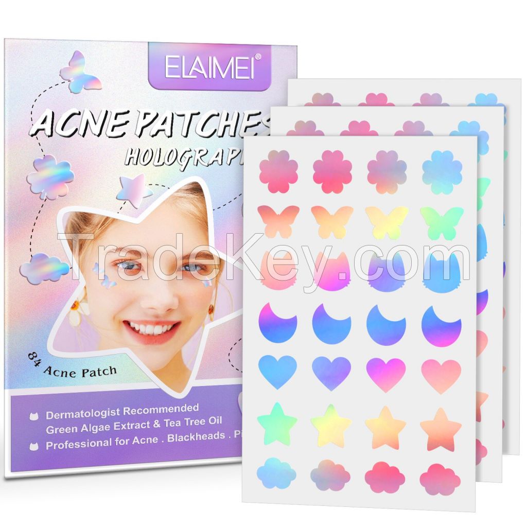 Laser Holographic Hydrocolloid Acne Pimple Patches Covering Zits and Blemishes,Tea Tree Pimple Stickers for Face and Skin