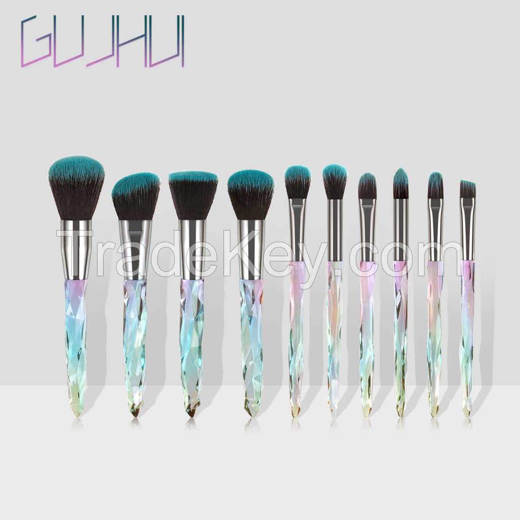 Makeup Brushes Set 10pcs Colorful Diamond Cosmetic Kabuki Brushes Premium Synthetic Bristles Crystal Handle Set for Makeup