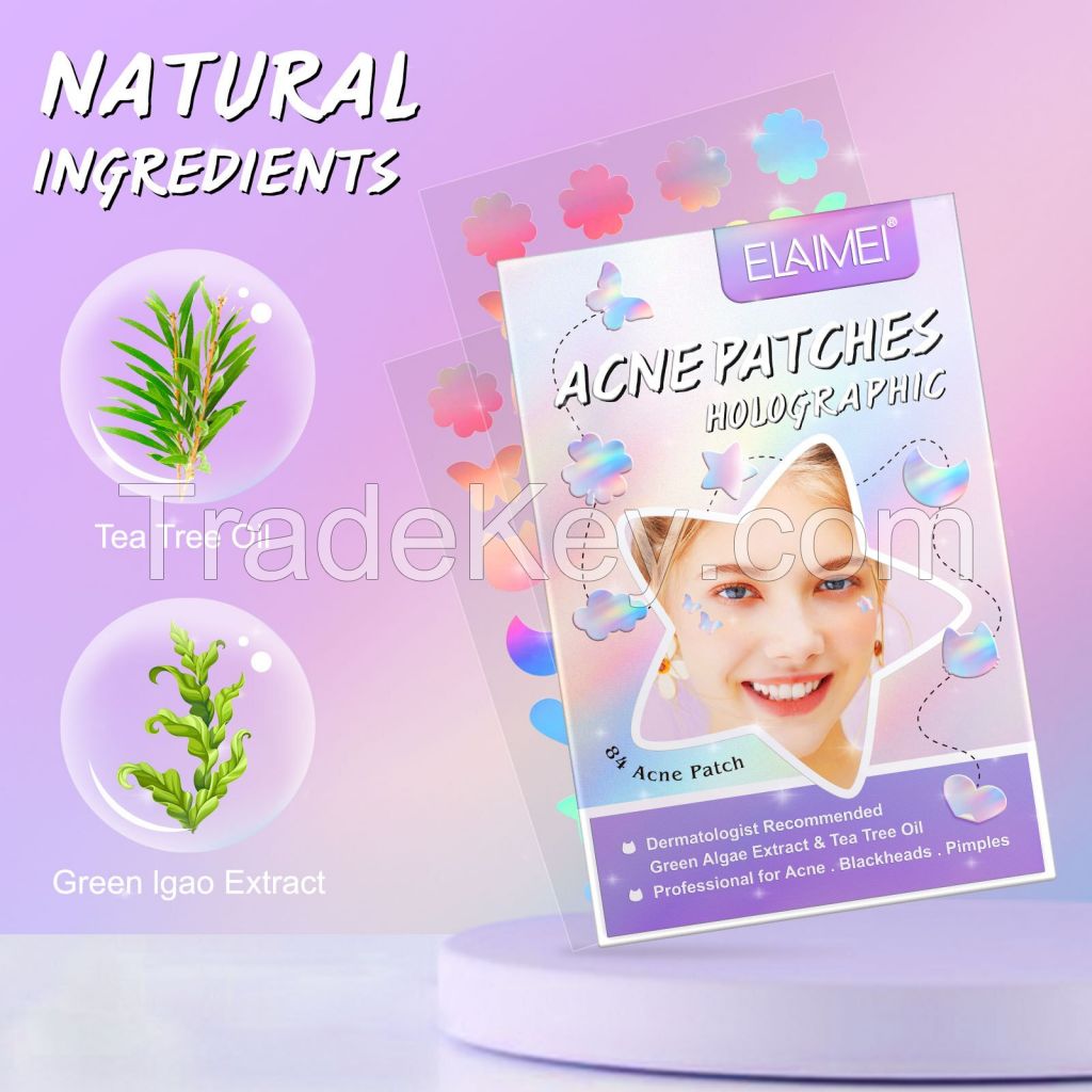 Laser Holographic Hydrocolloid Acne Pimple Patches Covering Zits and Blemishes,Tea Tree Pimple Stickers for Face and Skin