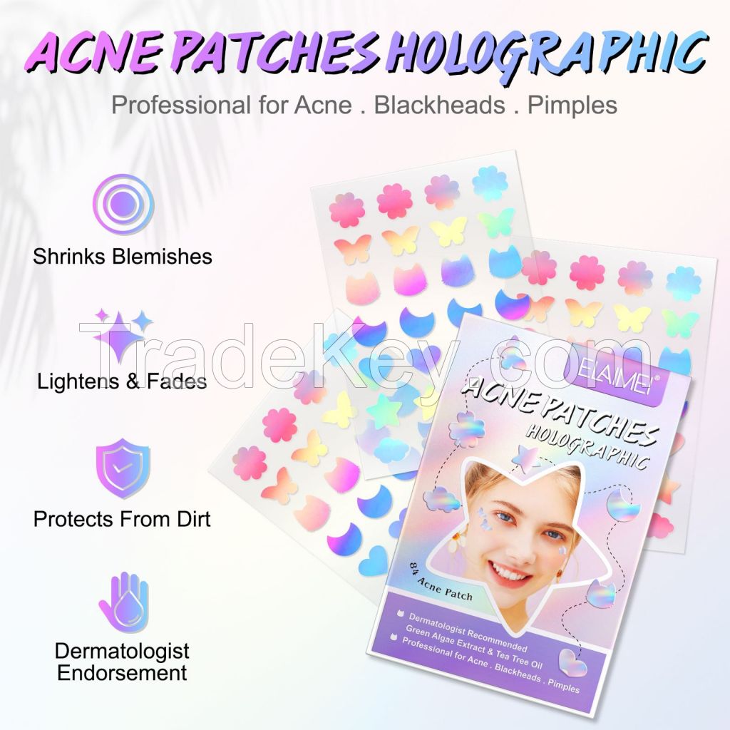 Laser Holographic Hydrocolloid Acne Pimple Patches Covering Zits and Blemishes,Tea Tree Pimple Stickers for Face and Skin