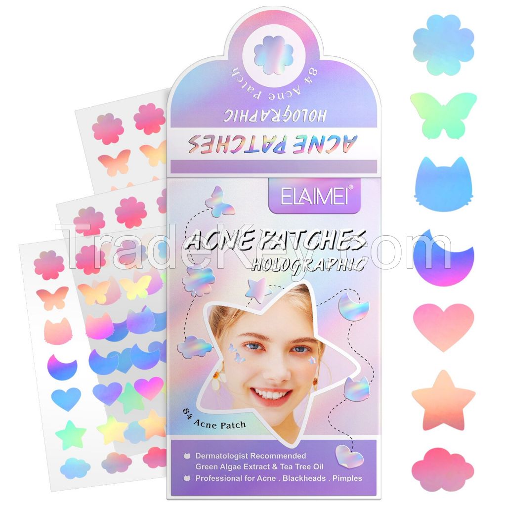 Laser Holographic Hydrocolloid Acne Pimple Patches Covering Zits and Blemishes,Tea Tree Pimple Stickers for Face and Skin