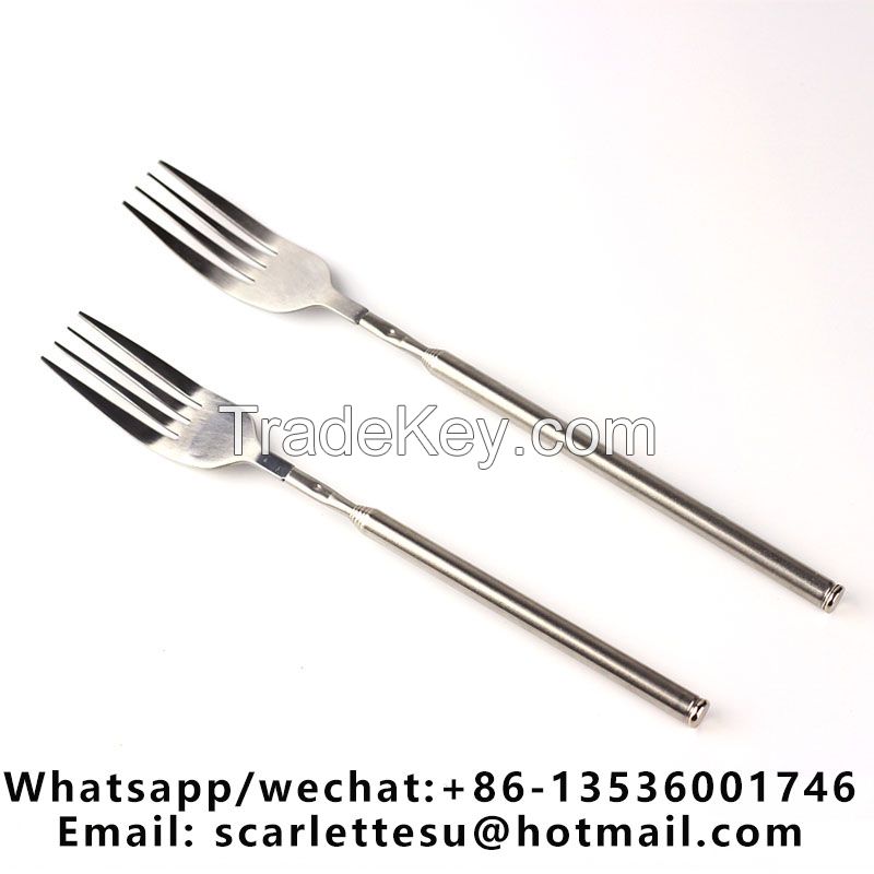 Stainless Steel Dinner Fork,BBQ Telescopic Extendable Dinner Fruit Dessert Long Handle Fork Stainless Steel Cutlery