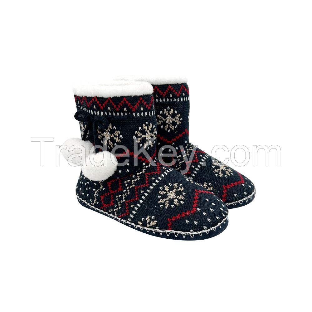 New fashion soft comfortable christmas pom-pom knit boots winter for women indoor booties