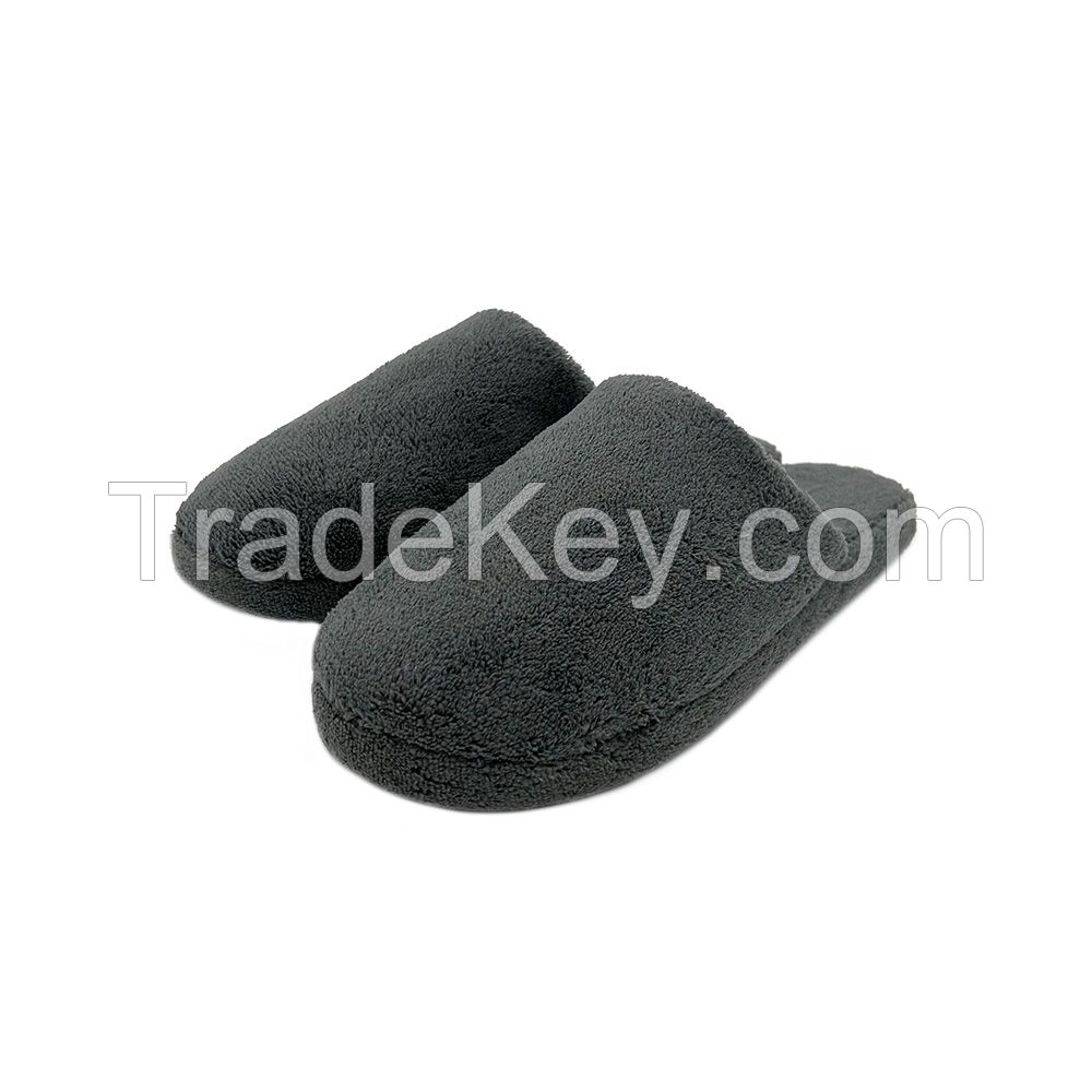 Custom comfortable soft solid color fiber slippers non slip simple men's indoor slippers
