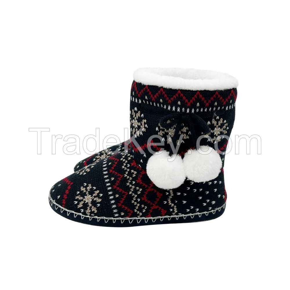 New fashion soft comfortable christmas pom-pom knit boots winter for women indoor booties