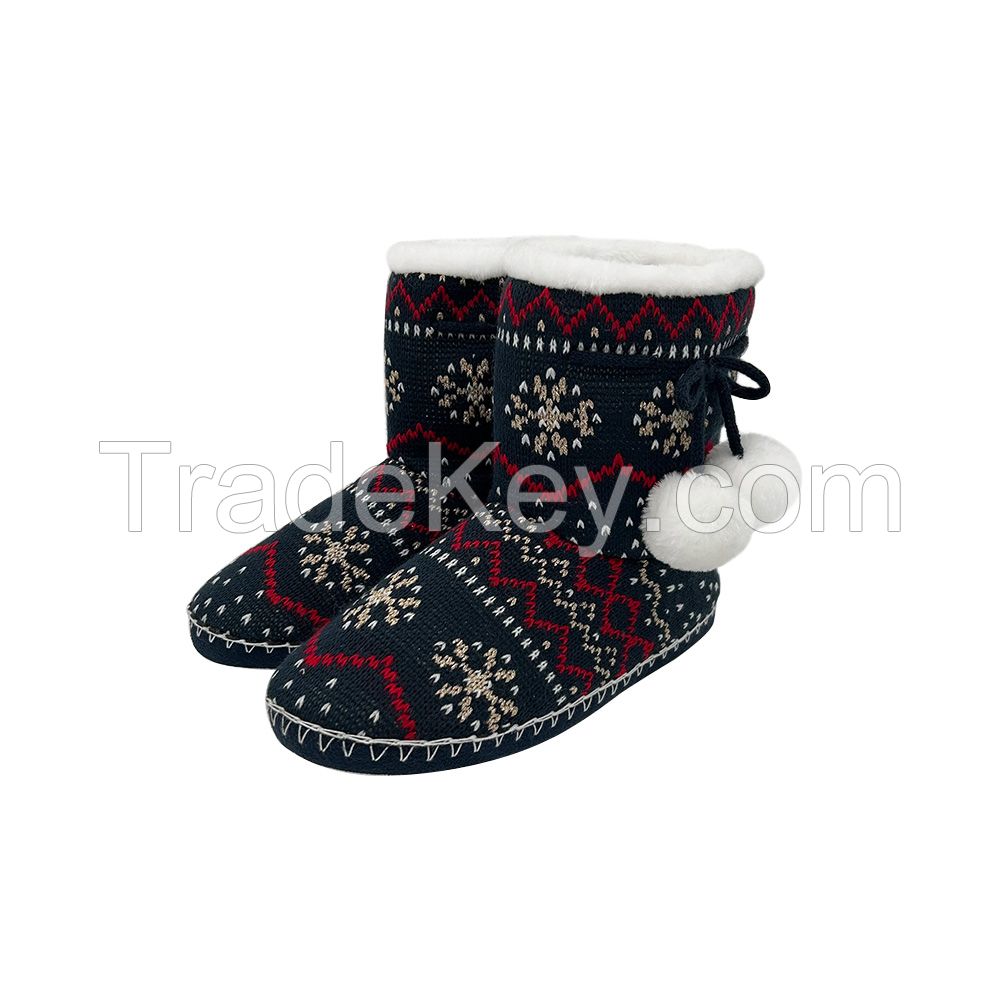 New Fashion Soft Comfortable Christmas Pom-pom Knit Boots Winter For Women Indoor Booties