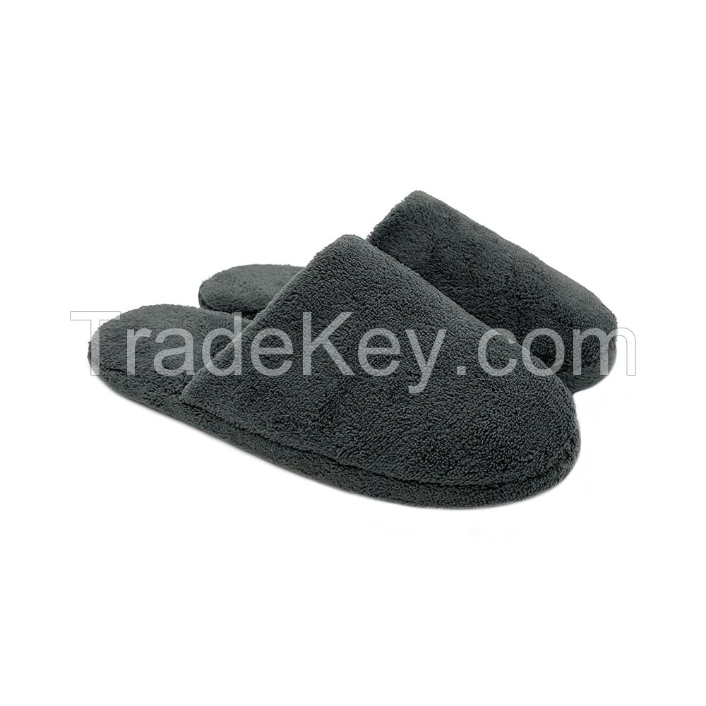 Custom Comfortable Soft Solid Color Fiber Slippers Non Slip Simple Men's Indoor Slippers