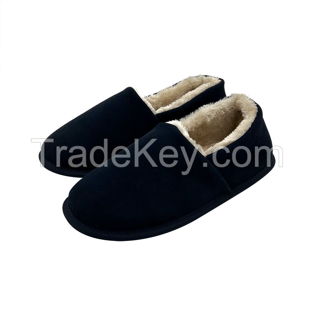Custom Winter Comfy Suede Leather Men's Indoor And Outdoor Handmade Non-slip Faux Fur Scuff Fluffy Slippers