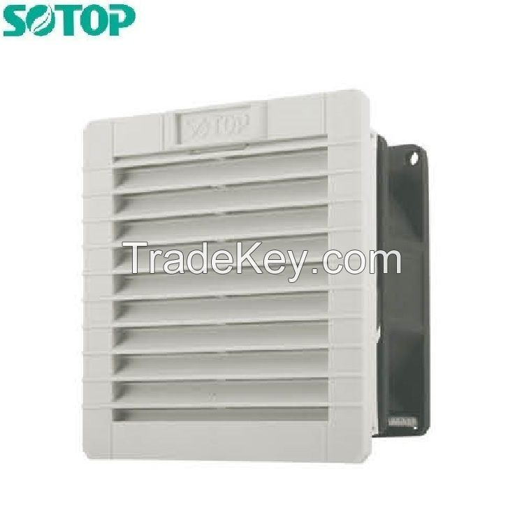 tool free Installation Rainproof IP55 AC fan filter with cascade shutter for electrical cabinet IP55 protection